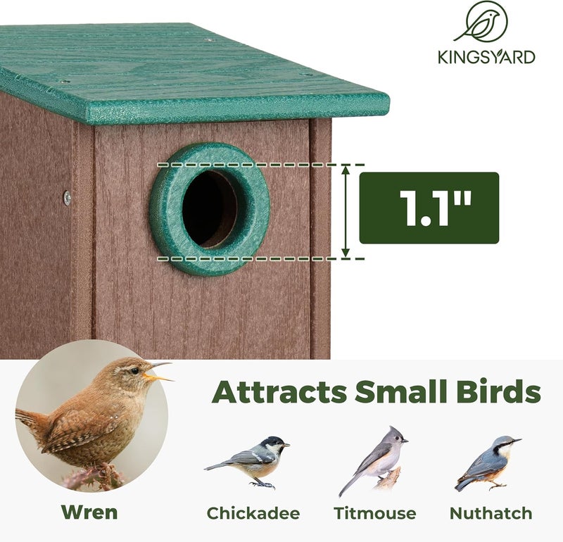 Kingsyard Recycled Plastic Bird House for Outdoors - Weatherproof Wren Bird Nesting with Predator Guard & Air Vents, Green - Image 4